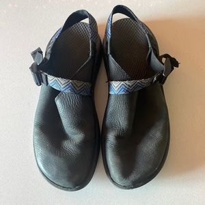 Chaco Black Mules with Blue Patterned Strap